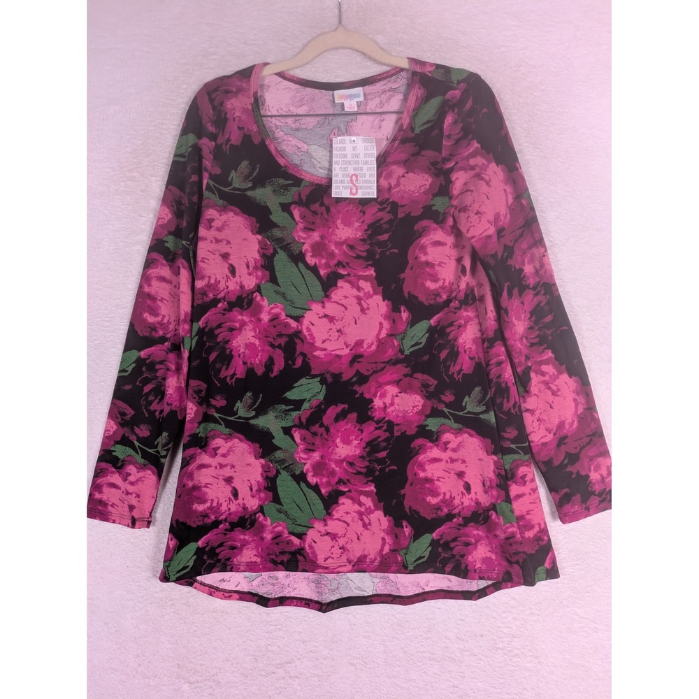NEW LuLaRoe Lynnae Top Women's S Pink Floral Long Sleeve High-Low Scoop Neck